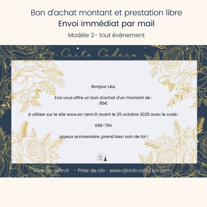 Bon d'achat - 2 - envoi immédiat - 